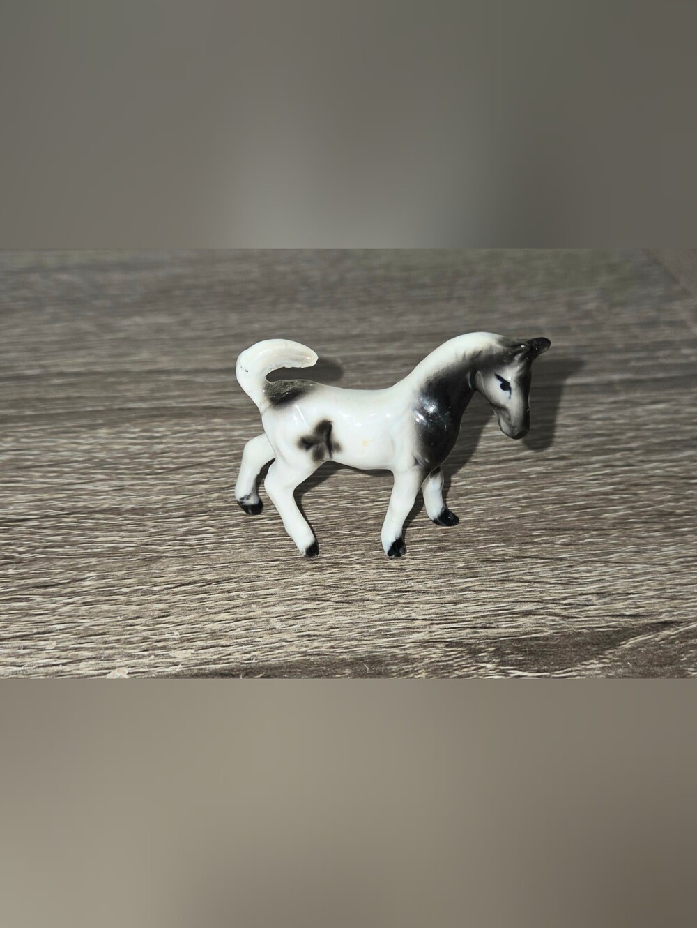 Vintage Brinns China Miniature Horse Black/ White Pony 1.5” Tall 2” Long SEE DES